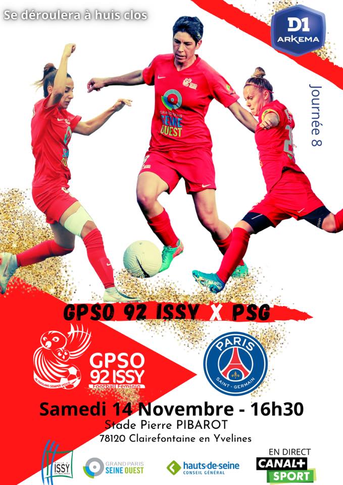 GPSO 92 Issy VS PSG Féminines, samedi 14 novembre à 16h30. Match retransmis en direct sur Canal + Sport