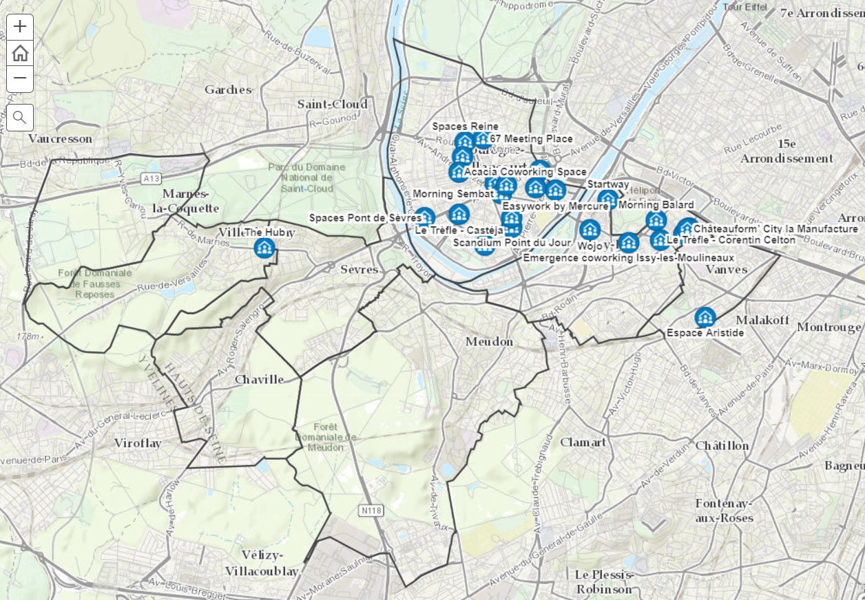 Carte interactive : espaces de coworking dans les villes de GPSO