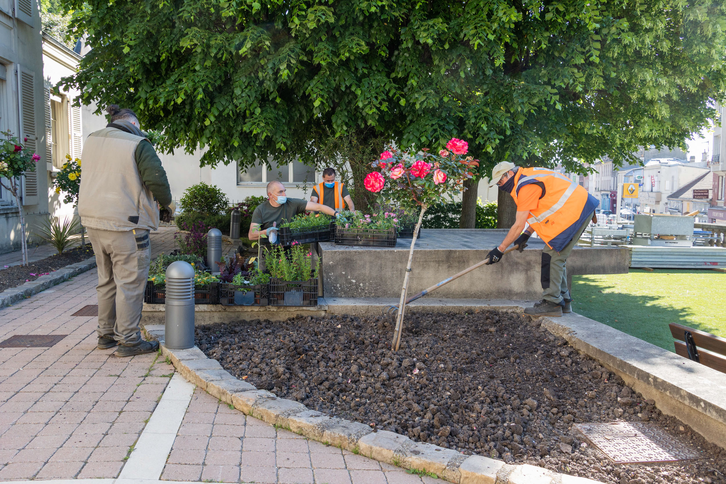 Jardiniers à Ville-d'Avray, fleurissement estival 2021