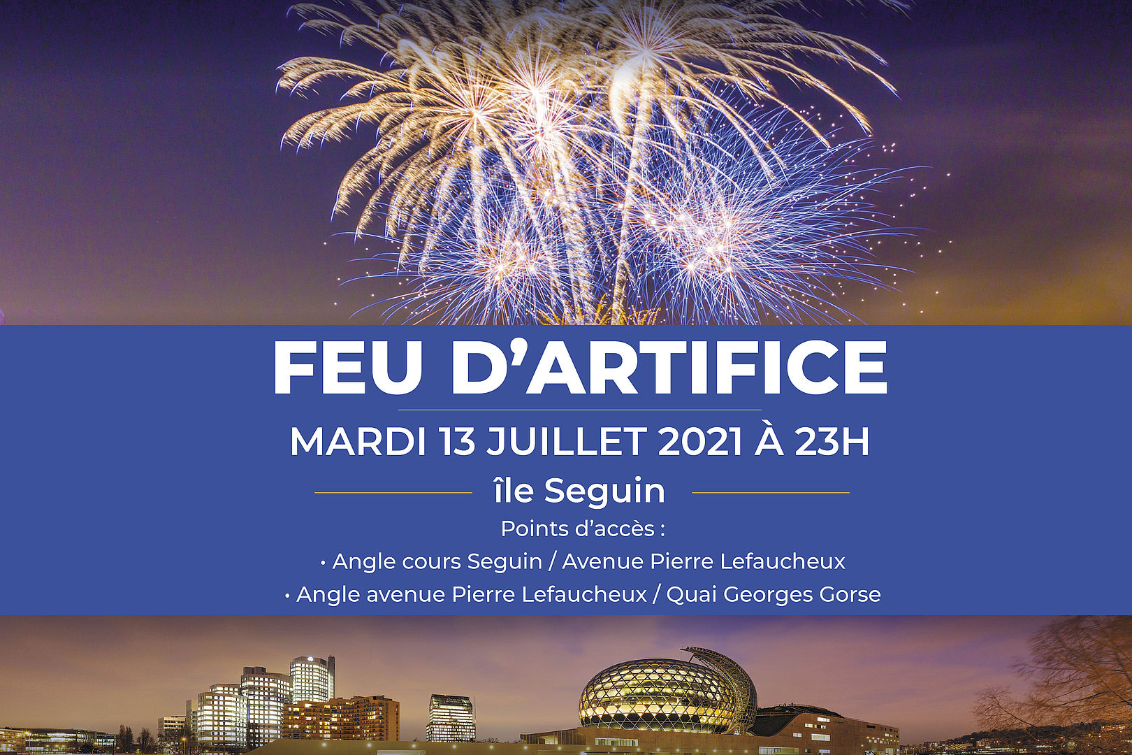 Feu d'artifice à Boulogne-Billancourt le 13 juillet 2021